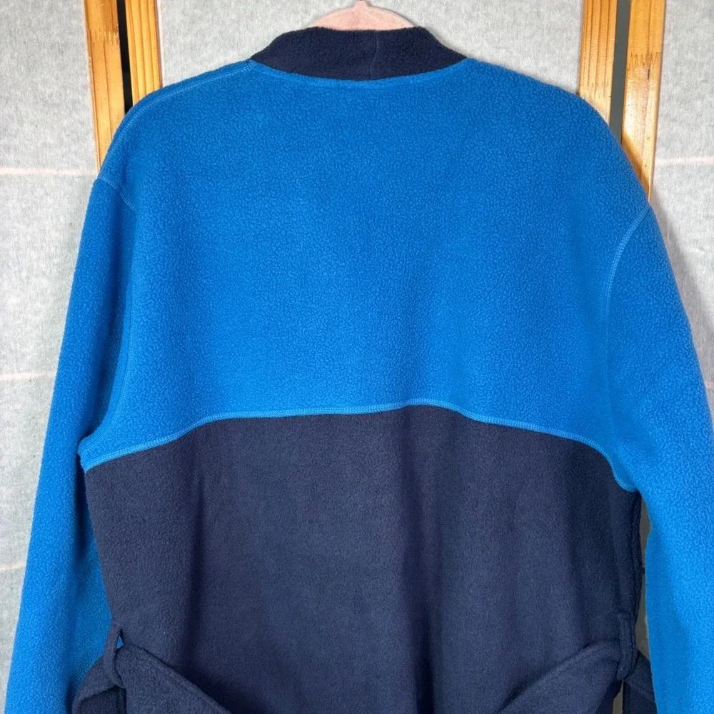 LL Bean Fleece Robe Men Large Blue Colorblock Belted Loungewear